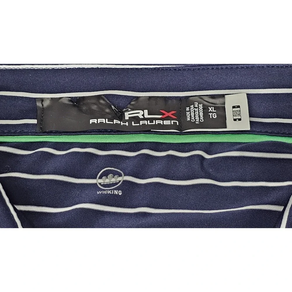 Rlx‎ Ralph Lauren Polo Golf Shirt Mens XL Blue White Striped ShortSleeve